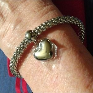 Bracelet with Heart Charm, Silver,New